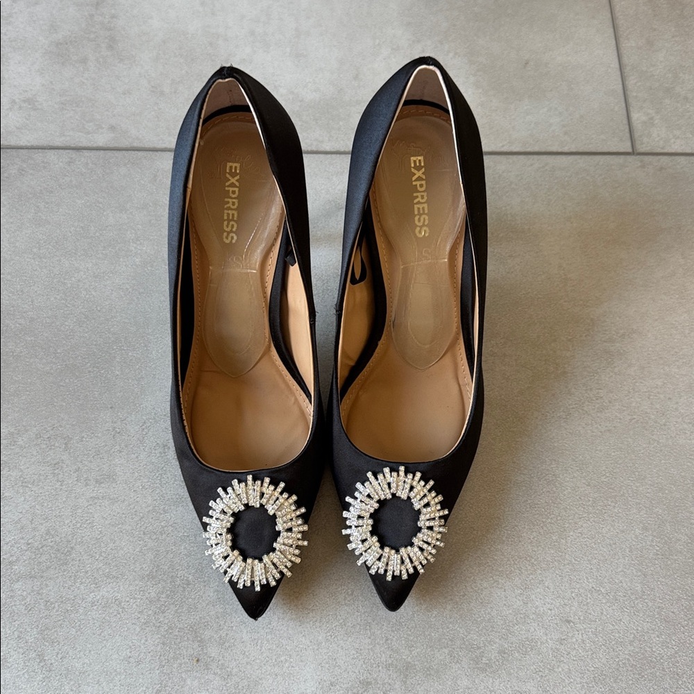 Express Black Heels with Silver Embellishments - Picture 3 of 4
